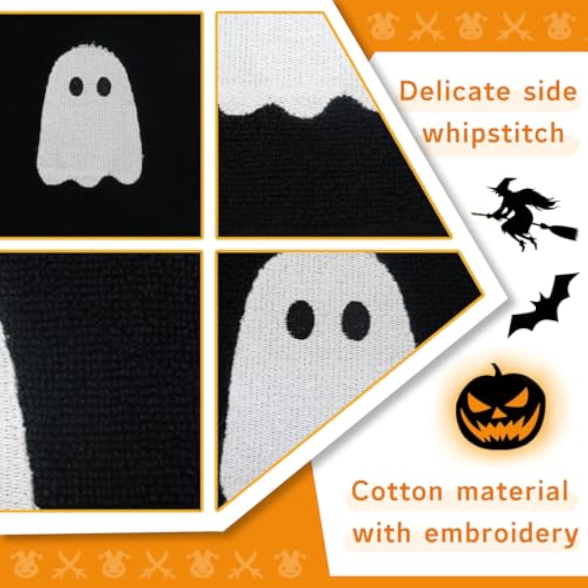 4 Pcs Halloween Hand Towels Set, Embroidered Ghosts