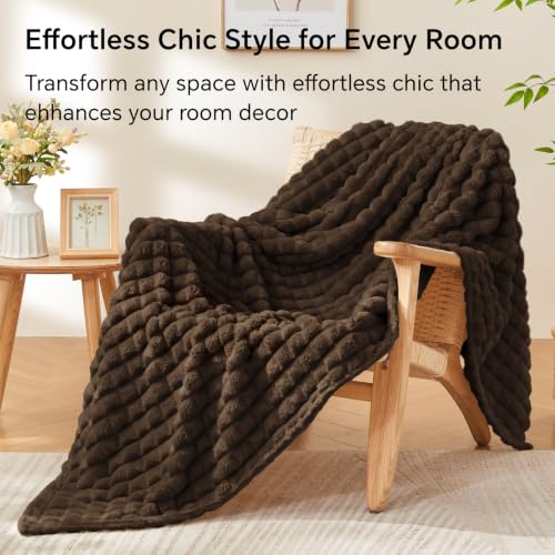 Image of BEDELITE 3D Checked Brown Fleece Throw Blanket for Couch, 50x70 Inch