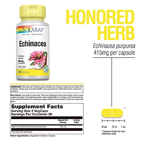 Solaray Echinacea Root | Healthy Immune Function And Respiratory Support | Non-Gmo, Vegan | 100Ct, 50 Serv. #TOP1