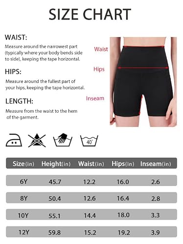 Exarus Girls Volleyball Shorts Biker Compression Gymnastics Short With Pockets Youth Dance Yoga With Anti-Slip Gripper Hem Black 6Y #TOP6