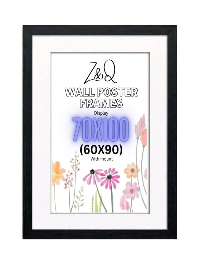 Z&Q Black Picture Frame with White Mount 70x100cm (60x90cm) Print Wall Poster Frame - Portrait and Horizontal Wall Hooks Photo Frame for Display Pictures-Jigsaw Puzzle-Art Work