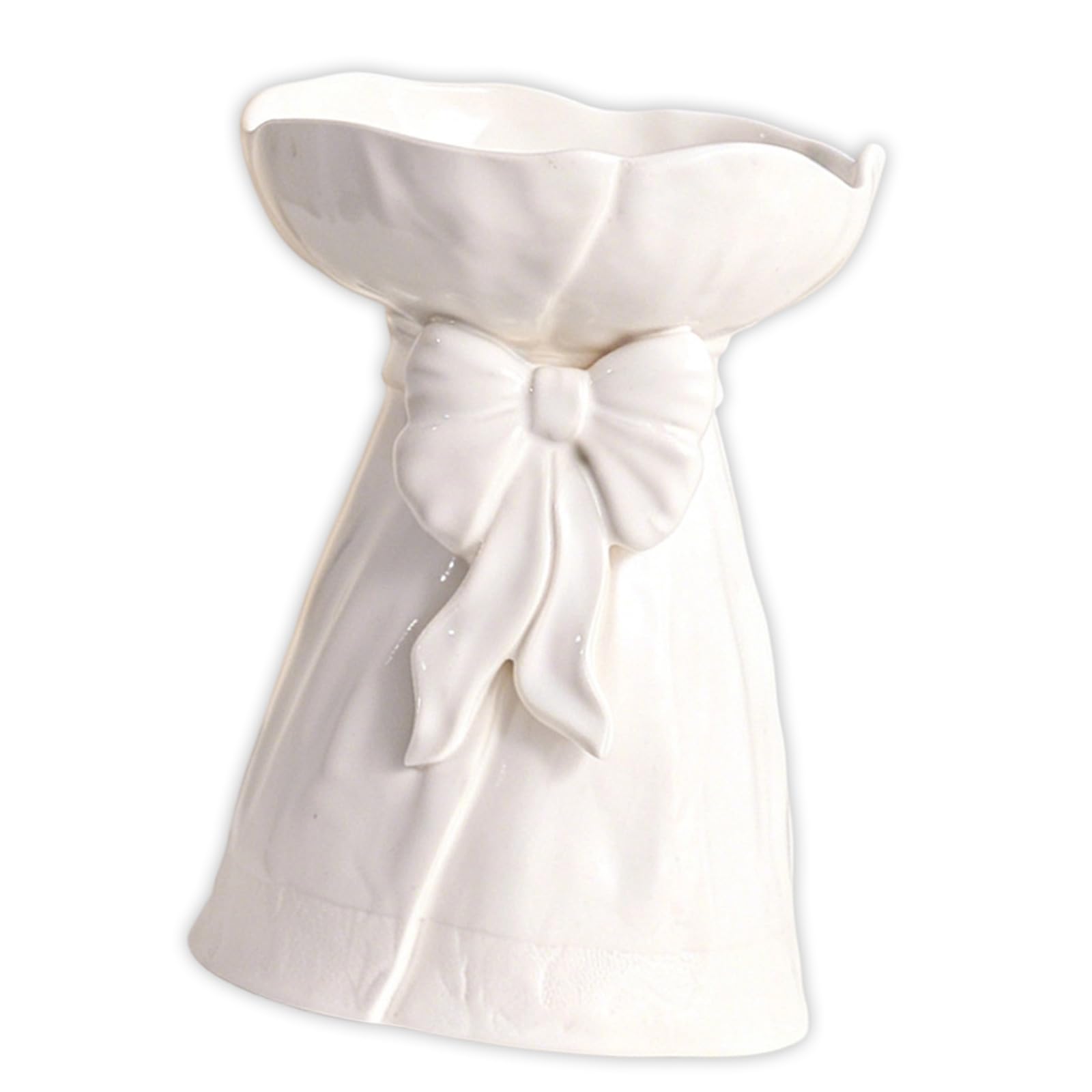 Centerpiece Vase Loop Accent 18.3cm / 7.20in High, Table Floral Holder for Indoor Decor Study and Dining Area Ribbon Vase White Decor Desk Centerpiece Small Floral Holder Ceramic