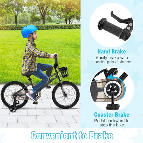 Image of BABY JOY Starry Kids Bike, 12 14 16 18 Inch Bicycle with Training Wheels, Storage Basket, Adjustable Handlebar & Seat, Handbrake & Coaster Brake, Girls Boys Bike