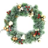 18 Inch Artificial Christmas/Winter Wreath with Red Berries, Cotton, Pine Needle and Soft Blush-Colo