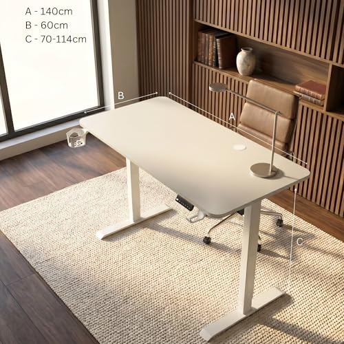 Image of Velocity Electric Height Adjustable Desk | No Split No Cut | 80 Kg Weight Capacity | 5 Year Warranty | Sit-Stand Table | 18mm One Piece Desk | 3 Memory Preset (White, Table top - 140cm)