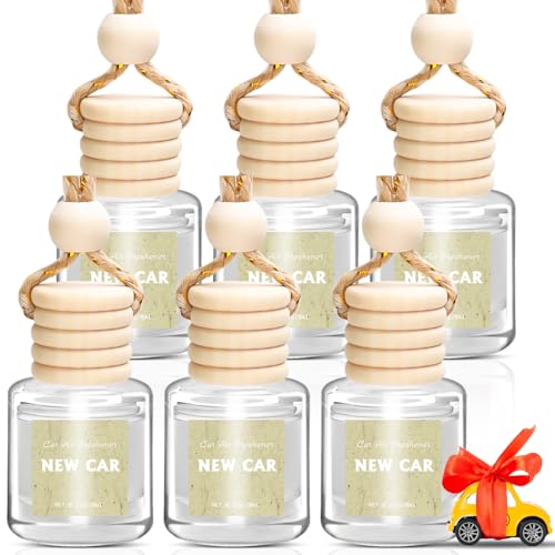 Image of AROIC 6 Pack Car Air Freshener Hanging, New Car Scent Natural Plant Essential Oil Fragrance Diffuser, Unisex Air Freshener Aromatherapy Effectively Eliminates Odors Long-Lasting Fresh Scent (8ml Each)