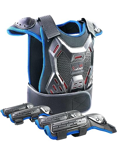 Starknightmt Kids Motorcycle Armor Suit Dirt Bike Gear Youth Motocross Riding Protector With Knee Elbow Arm Shoulder Protection Pad For Cycling Off-Road Riding Skiing Skating (Blue) #TOP12