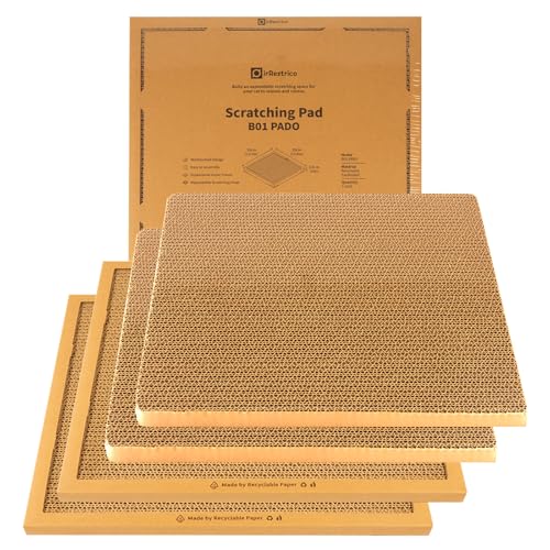 IRRESTRICO Cat Scratching Pad Board Refillable and Combinable Corrugated Cat Scratchers for Indoor Cats Double-Sided and Recyclable Cardboard (2Refill+2Pack)