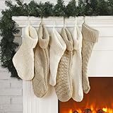 Syhood 6 Pack Cable Knit Christmas Stockings 18'' 15'' Large Knitted Stockings Ornaments Farmhouse Xmas Rustic Boho Decorations for Family Holiday Decor, 6 Styles(Khaki and Cream)