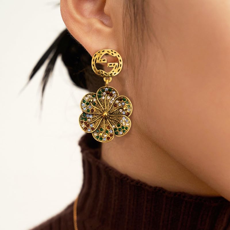 Vintage Floral Fashion Drop Earrings for Women, Gold Plated Dangle Earrings - Image 6