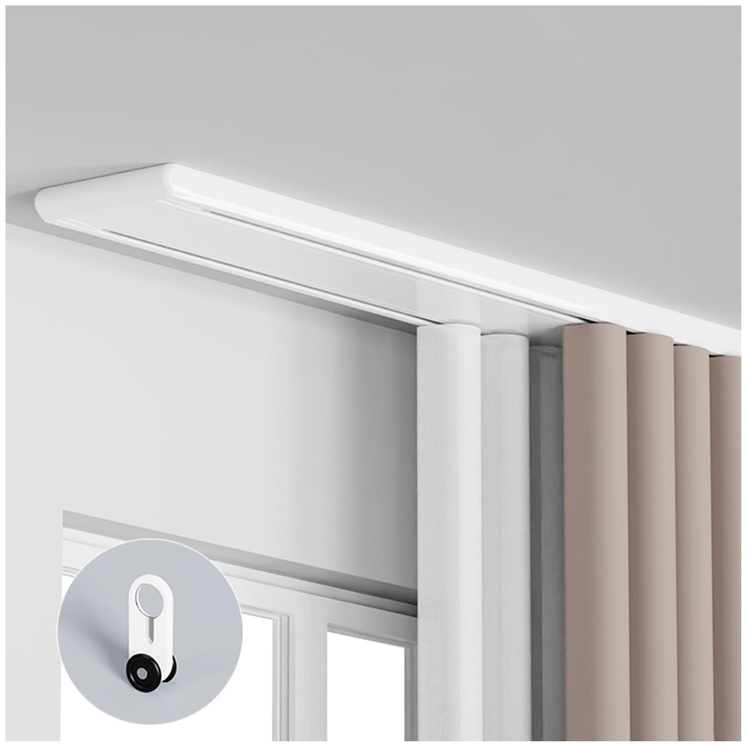 Heavy Du - Soporte de techo de doble riel deslizante para sala de estar y dormitorio, divisor de habitación versátil, 100 cm, 500 cm, aluminio blanco (140 cm)