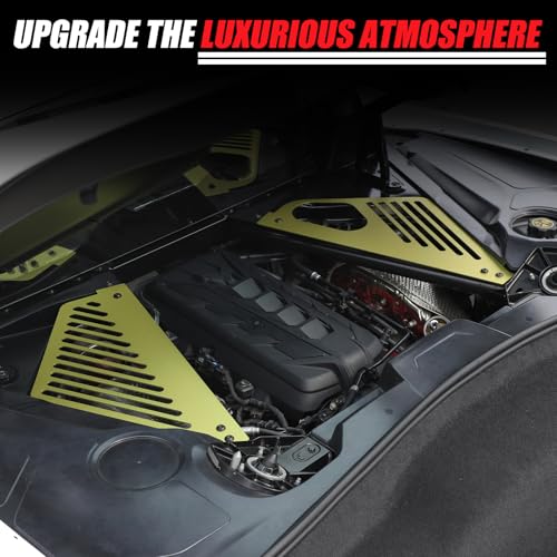 Image of Daeiclru Engine Bay Panel Cover Compatible with Chevrolet Corvette C8 2020-2023, Aluminium Engine Protector Splash Shield, Left Right Engine Case Guards (Style B - Yellow)
