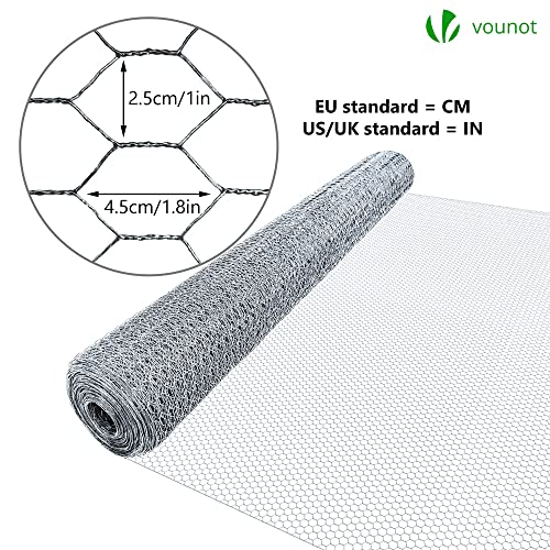 VOUNOT® Maschendrahtzaun Sechseckgeflecht, Drahtzaun Hasendraht Kaninchendraht Hühnerdraht, Maschenweite 25 mm, Höhe 100 cm, Länge 50 m, Verzinkt Silber