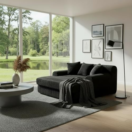 OOFAYJIA Sofá nube de 1 plaza, color negro, moderno sofá de pana con función de dormir, sofá de suelo suave con 3 cojines, cómodo sofá para salón, dormitorio, habitación de invitados, no requiere