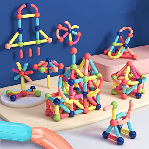 Ritons 64 Pcs Magnetic Balls And Rods Building Sticks Blocks Set Vibrant Colors Different Sizes Curved Shapes Children Educational Stacking Stem Magnet Toys For Kids Age 3+ #TOP5