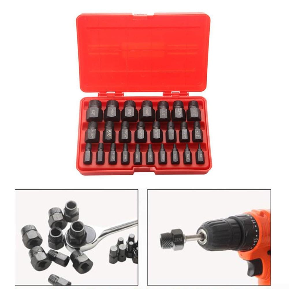 Juego de extractores de Tornillos de 25 Piezas, Juego de extractores de Tornillos de múltiples estrías con Cabeza Hexagonal, Herramienta para extraer Tornillos y Pernos dañados