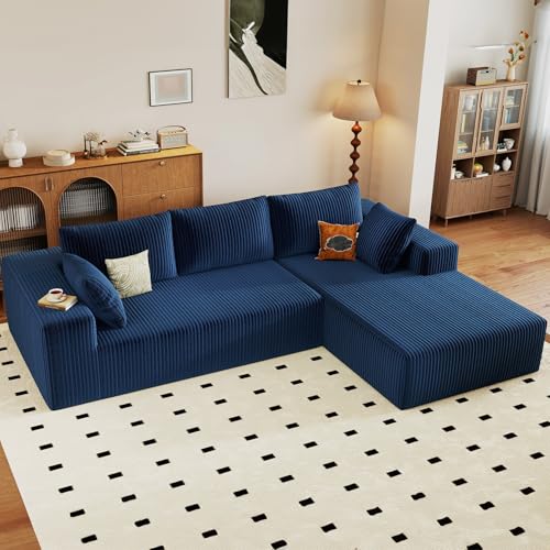 96" Cloud Sectional Couch with L-Shaped Chaise, Modern Corduroy Sectionals