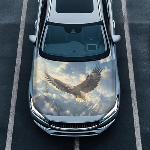Image of Bald Eagle Print Car Hood Cover, Elastic Polyester Waterproof Cover for Car Hood All Weather Universal Car Exterior Accessories for Most Sedans SUV Trucks Pickup