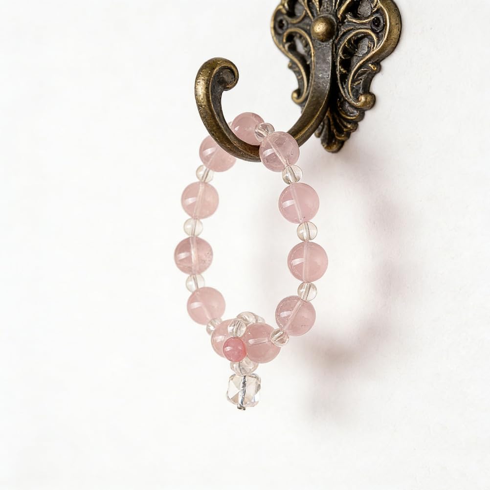 Bracciale al Quarzo Rosa curativo al Quarzo Trasparente, Braccialetti Naturali Fatti a Mano Bracciale Elasticizzato con Pietra preziosa Rosa Naturale per l'energia positiva