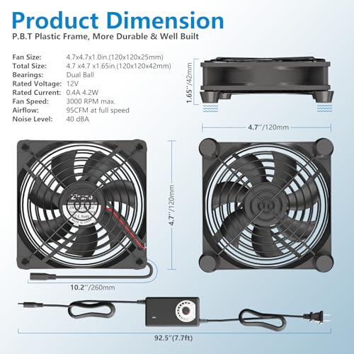 Image of Computer Fan with AC Plug Zirsso 120mm 12V Computer Fan with 110V - 240V Speed Controller for Mining Machine Cabinet Chassis Server Workstation Cooling