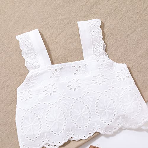Mlpeerw Toddler Baby Girl Summer Outfits Clothes Kids Sleeveless Vest Top+Straight Long Pants 2Pcs Clothing Set 1-6 Years (Lace White+Brown,12-18 Months) #TOP3