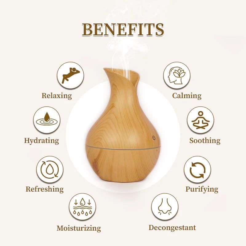 Image of Essential Oil Diffuser & Humidifier - Ultrasonic Cool Mist Aroma Diffuser with LED Light | Quiet Air Freshener for Home, Office, Spa, Yoga, Bedroom & Car (Wood Pot) Pack of 1