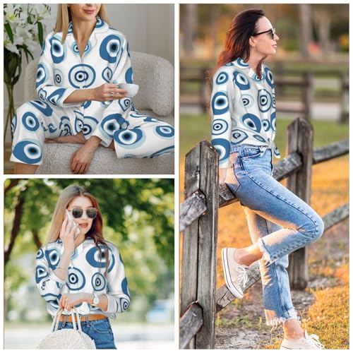 Image of Women'S Long Sleeve Pajama Set Soft Loungewear Button-Down Top & Elastic Waist Pants S- 2XL