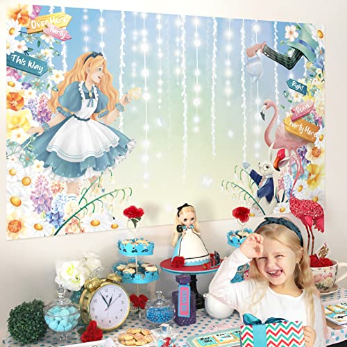 5X3 Ft Alice In Wonderland Backdrop For Girls Birthday Party Decorations Floral Tea Party Easter Bunny Banner Background For Birthday Party Supplies #TOP1