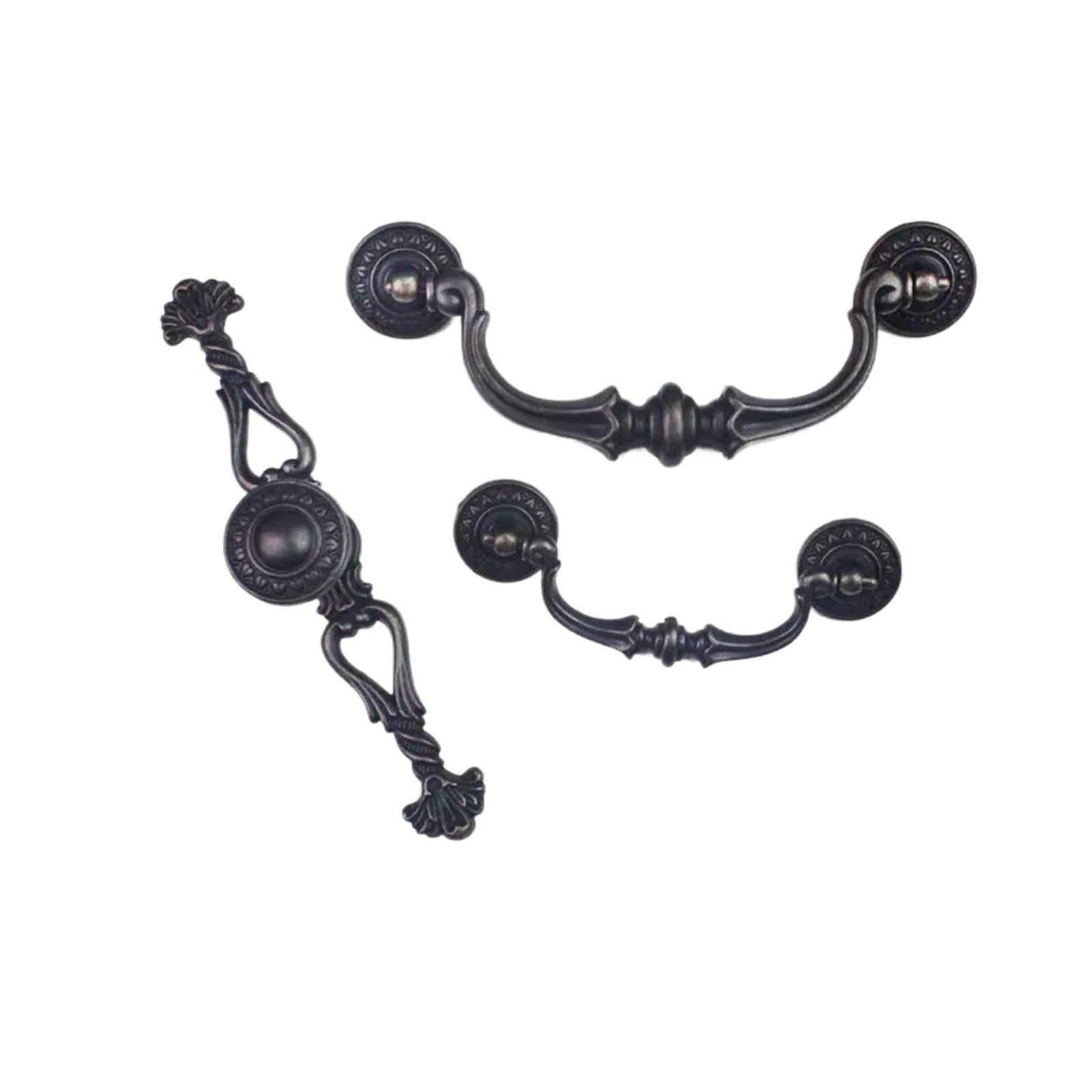 Qvorlth 89Mm Vintage Cabinet Pulls 4 Pcs Vintage Cabinet Handles Black Drawer Knobs Retro Kitachen Cupboard Door Pulls Antique Zinc Alloy Furniture Hardware(89Mm)