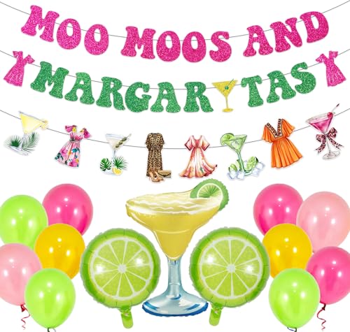 Moo Moos And Margaritas Party Decorations: Glitter Margarita Birthday Decorations with Moo Moos And Margar Tas Banner Garland Foil Balloons For Margarita Themed Party Decorations