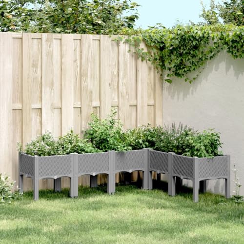 Gecheer Jardinera con Patas PP Gris Claro 160x120x42 cm Arriate,Arriate De Jardín,Arriate Jardinera,Jardineras Exterior,Jardinera Vertical,Celosia Terraza,Macetero