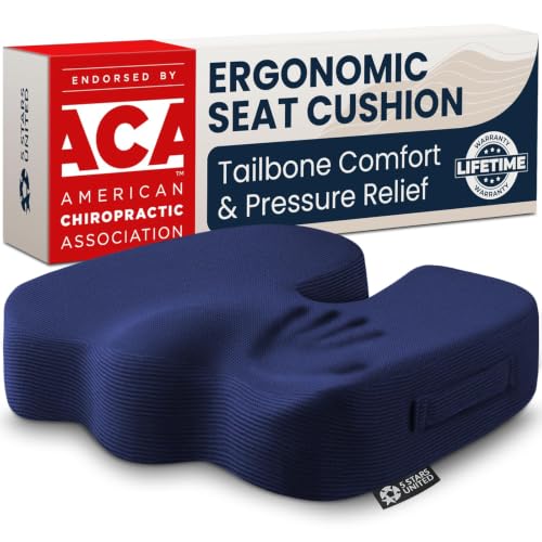 Image of 5 STARS UNITED Seat Cushion - Memory Foam Chair Cushion for Tailbone Pain Relief - Ergonomic Support for Coccyx, Sciatica & Butt - Office, Desk & Gaming Chair, Car Seat, Wheelchair, Airplane, Blue