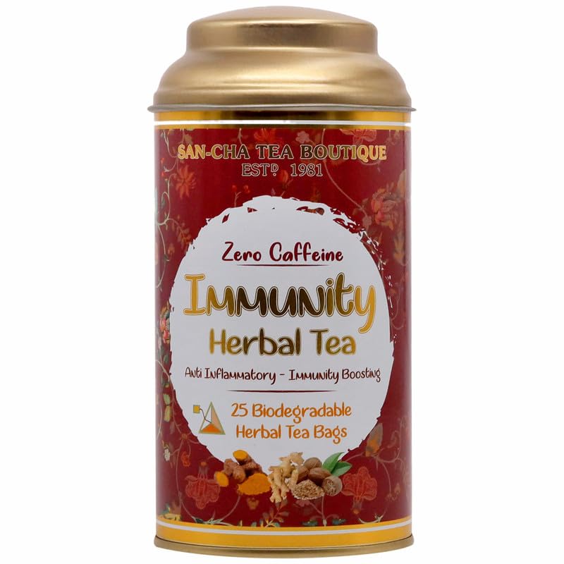 Image of Sancha Tea Boutique - Immunity Boost | 25 Pyramid Tea Bags | Superfood Turmeric Blend | Caffeine-Free Herbal Tisane