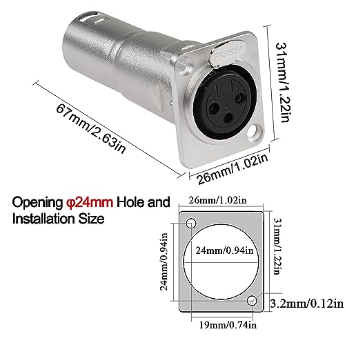 Conector XLR Panel Mount Hembra a Macho 3 Pinos miniatura 6