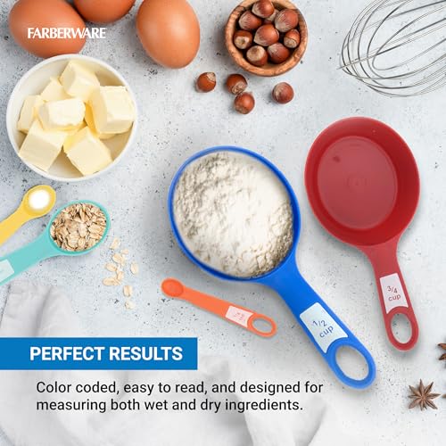 Image of Farberware Measuring Cups and Spoons Set, 12-Piece Rainforest Collection with Color-Coded Nesting Design for Cooking and Baking, Dishwasher Safe