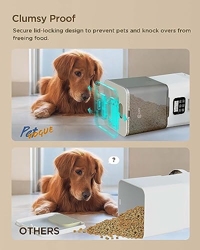 Image of PetVogue Plastic Automatic Cat & Dog Feeder, 6L Pet Food Dispenser For Cats & Dogs, Programmable Portion Control 1-4 Meals Per Day & 10S Voice Recorder For Small Medium & Large Pets (5.6L)