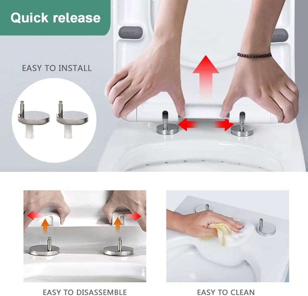 Quiet Close Thickened PP Toilet Seat - U/D Shape, Quick-Release, Adjustable Hinge, Easy Installation and Cleaning, White Lid, 34.5x46cm