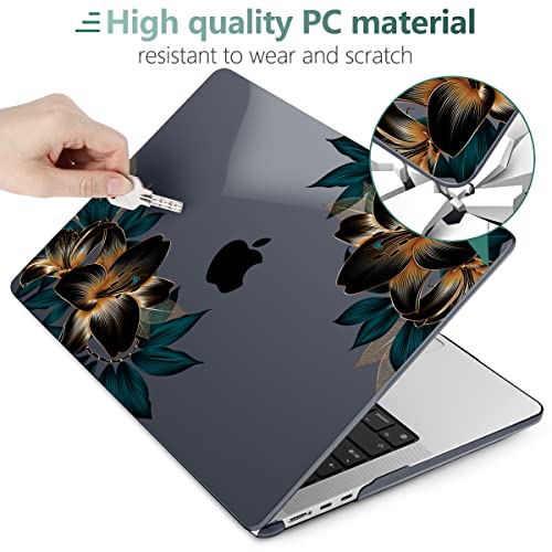 Image of MEEgoodo Case for M5 /M4 /M3 /M2 MacBook Air 13 inch 2026 2025 2024 2022, Fit Model A3449 /A3240 /A3113 /A2681, Case Compatible with MacBook Air 13.6-inch, Golden Lilies