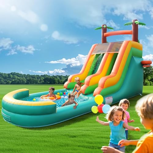Gaonala 26.2FT Large Inflatable Water Slide Swimming Pool Play Center, Premium 100% PVC Commercial Grade Bounce House with Double Slides and 1100w Blower for Adults, Wet Dry Use