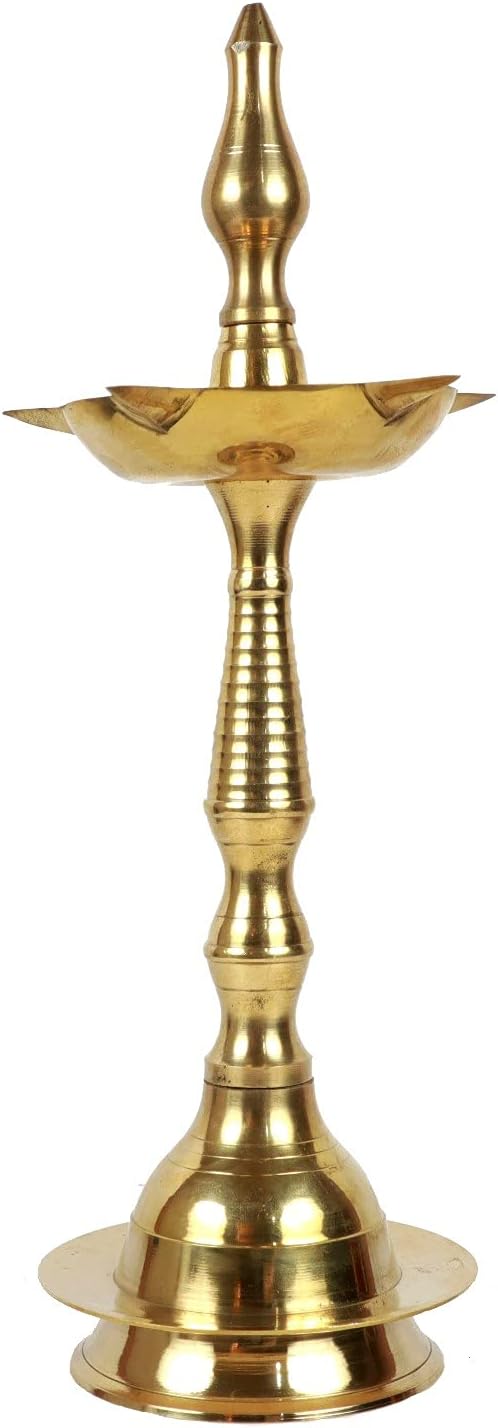 ASHIRWAD Brass Kerala Samai Deep Tall Oil Lamp Kutthu Villaku Different Sizes (14 inches)