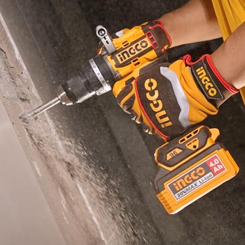 Image of INGCO 20V Cordless Brushless Impact Drill 96NM, Variable Speed 500 /2000RPM, 13mm Chuck, 22+1+1 Torque, Auxiliary Handle, with 2Pcs 4.0Ah Battery and 1Pcs Charger, Packed by Carrying Case CIDLI209686