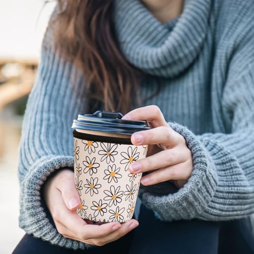 Image of Reusable Insulated Sleeve for Iced Coffee Cup, 3-Pack Coffee Neoprene Drink Sleeve for Cold & Hot Drinks, Beverage Holder for Iced Coffee (Line Daisies)