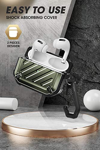 Supcase Unicorn Beetle Pro Series Full Body Rugged Protective Case with Carabiner for Air Pods Pro (2022/2019), Dark Green - Image 3