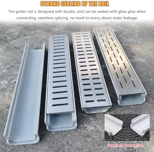 Efficient Linear Drainage Trench with Removable Grate for Outdoor Water Management, Prevent Flooding, Durable Design for Patios, Gardens, and Driveways
