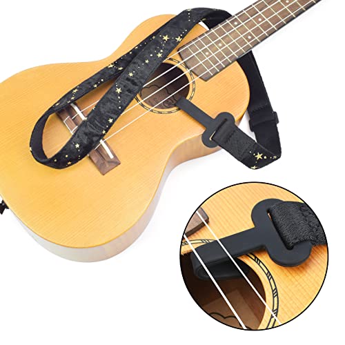 Image of CLOUDMUSIC Ukulele Strap Clip On No Drill J Hook For Soprano Concert Tenor Baritone With Hawaiian Colorful Floral Pattern (Stars Black)