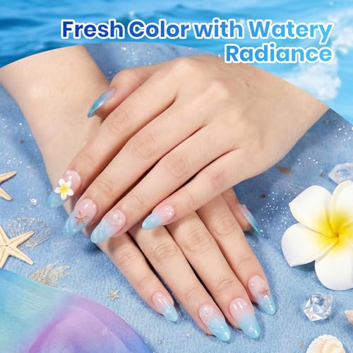 Image of Beetles Blue Gel Nail Polish Set - Sunken Blue 6 Color Sky Navy Cobalt Cat Eye Gel Polish, Summer Shimmer Manicure Soak Off UV Nail Art Salon DIY at Home Gift for Women