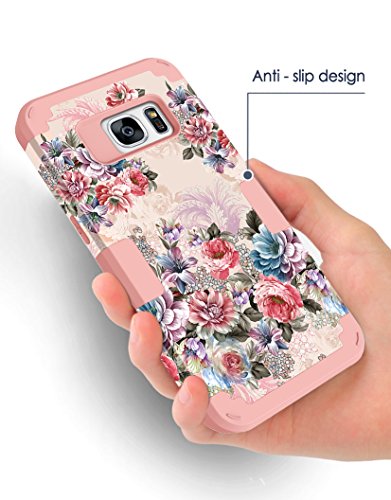Galaxy S7 Case, Hocase Heavy Duty Protection Shock Absorbent Silicone Bumper+Hard Plastic Dual Layer Full-Body Protective Phone Case For Samsung Galaxy S7 (Sm-G930) - Peony Flowers/Rose Gold #TOP1