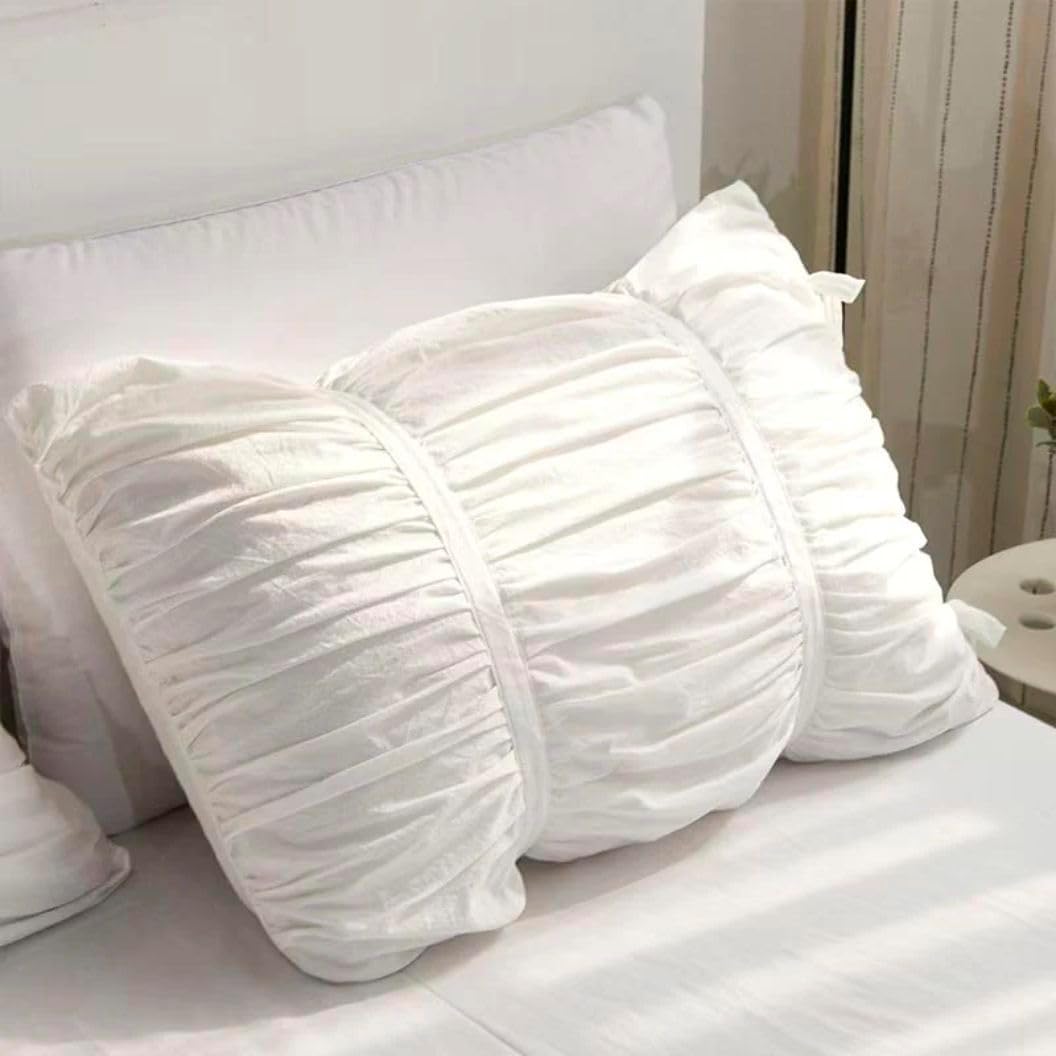 BedDecor 1 Piece Ruched Pattern Duvet Cover with Zipper & Corner Ties 100% Egyptian Cotton 500 Thread Count Premium Hotel Quality Decorative Bedding (White,King/California King)