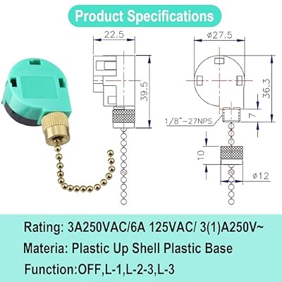 Ceiling Fan Switch ZE-268S6 3 Speed 4 Wire, Switch Control Replacement for Ceiling Fans, Hampton Bay Fans, Hunter Fans, and Standing Fans, Wall Lamps (Silver)