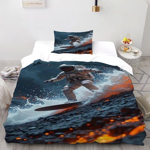 Housse de couette astronaute anti-pli lit simple microfibre douce - 2